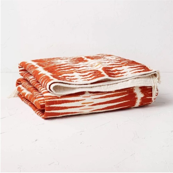 Opalhouse Printed w/Fringe Groove Print Quilt White/Burnt Orange King - Picture 3 of 4